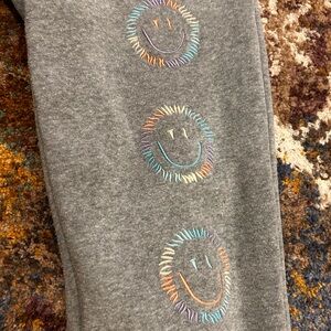 Ocean Drive Gray Leggings with Rainbow Smiley Embroidery